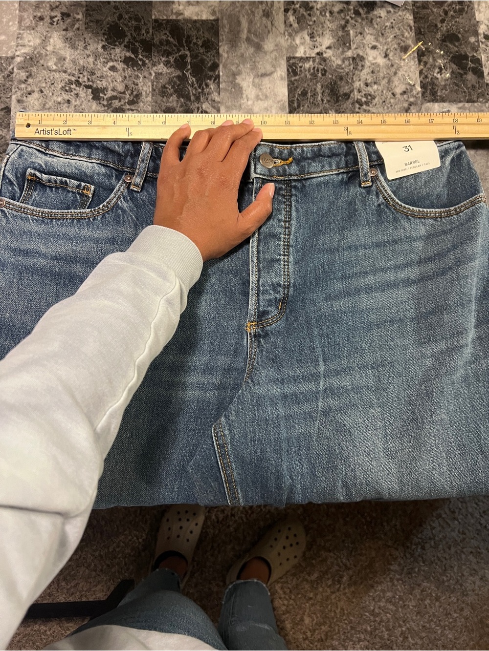 LOFT Rivete Mid‎ Rise Barrel Jeans Echo Wash Cotton Button Fly Crop Size 31 NWT - Picture 10 of 13